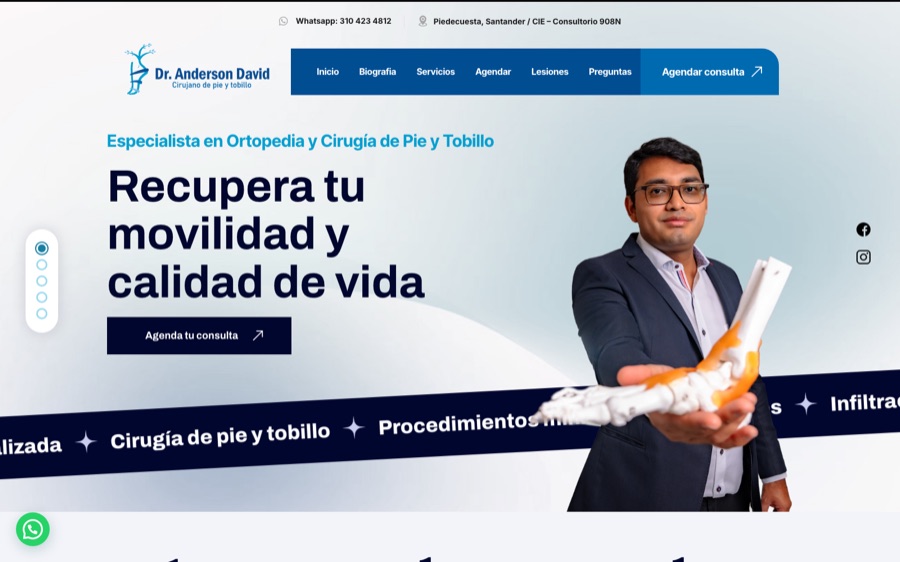 Diseño de página web para el Dr. Anderson David, cirujano ortopedista