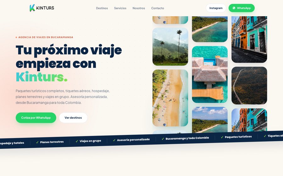 Página web de la agencia de viajes Kinturs, creada por Agencia Monarca