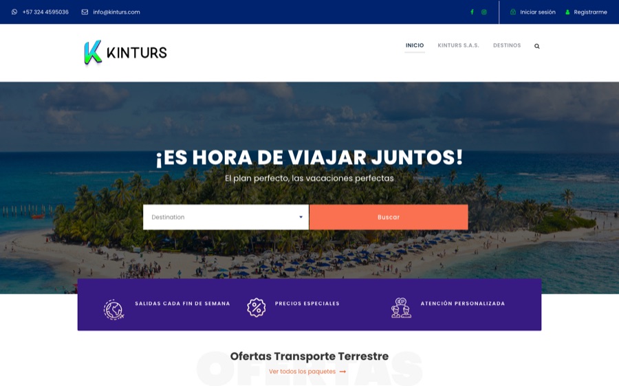 Página web de la agencia de viajes Kinturs, creada por MONARCA