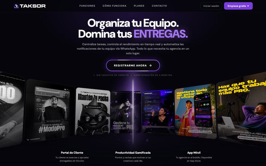 Página web de Taksor, SaaS diseñado y desarrollado por Agencia Monarca